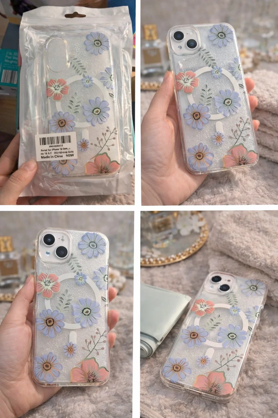 Floral Clear iPhone 16 Case (6.1”) – Cute Daisy Design + MagSafe Compatible